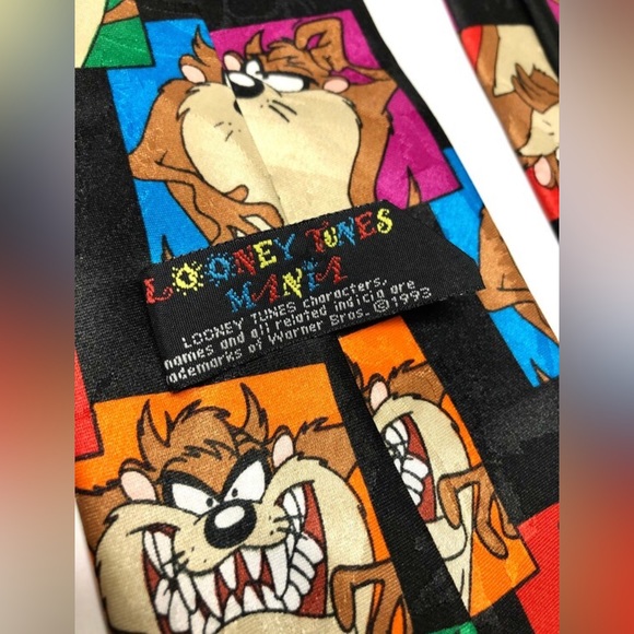 Vintage Necktie Looney Tunes Necktie Tazmanian Devil Neck Tie 1993 - Picture 6 of 6